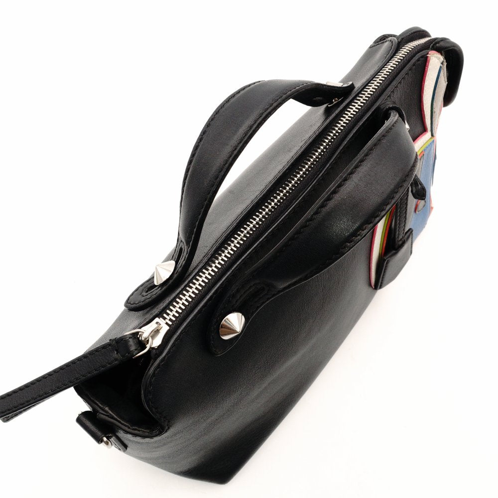 FENDI By the Way Handbag Bugs Limited Edition 2-Way Black Leather Shoulder Bag Apple R801630