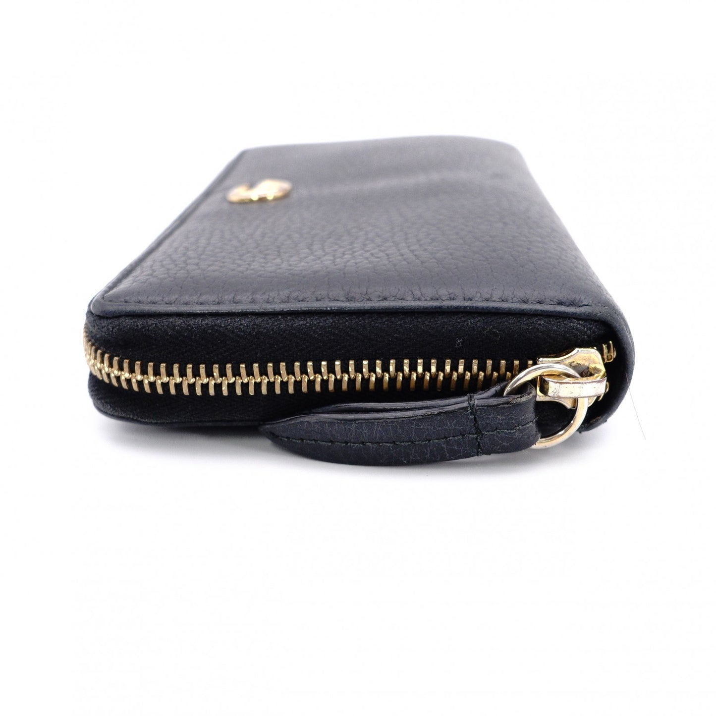 GUCCI Round Zipper GG Marmont Long Wallet, Leather, Black with Gold Hardware