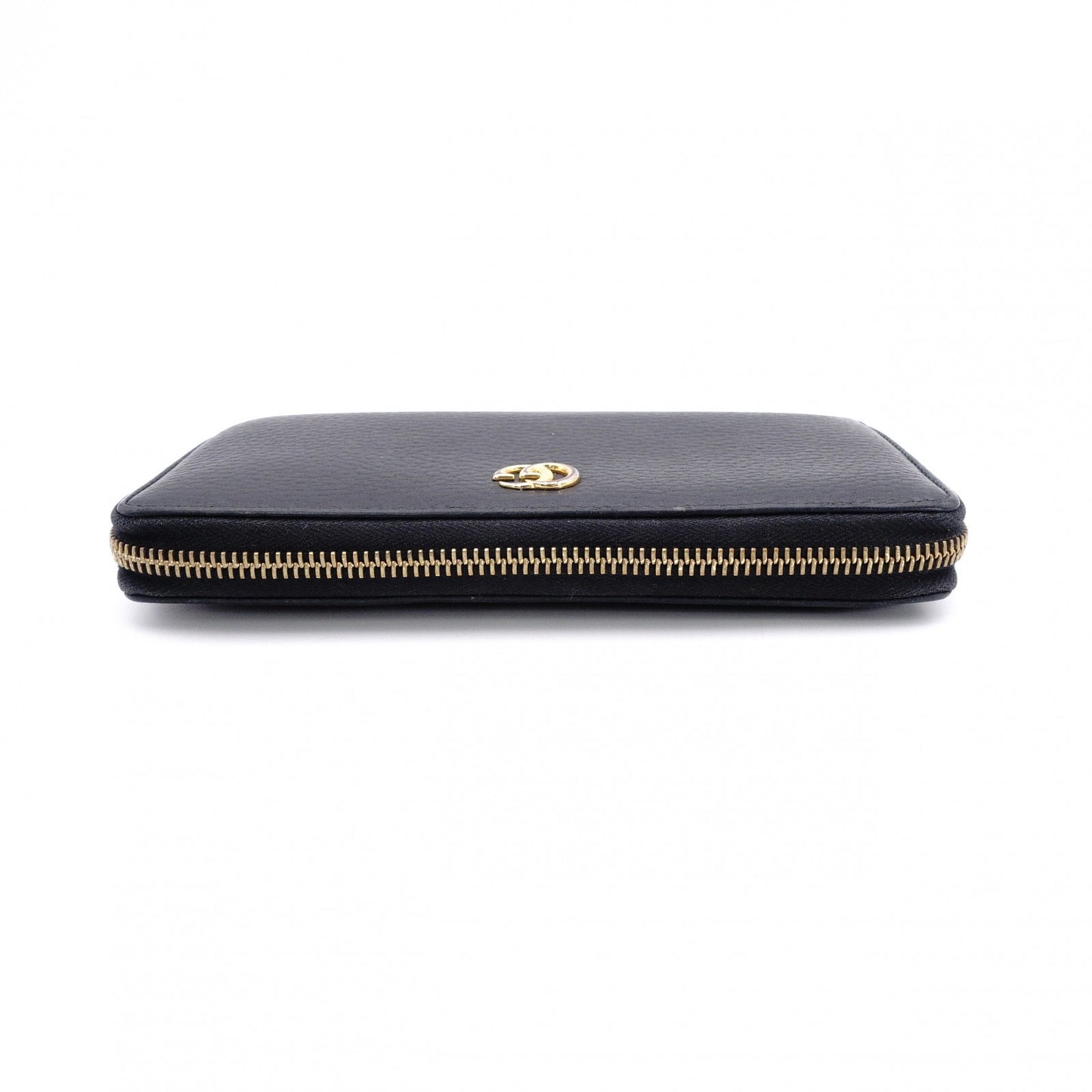 GUCCI Round Zipper GG Marmont Long Wallet, Leather, Black with Gold Hardware