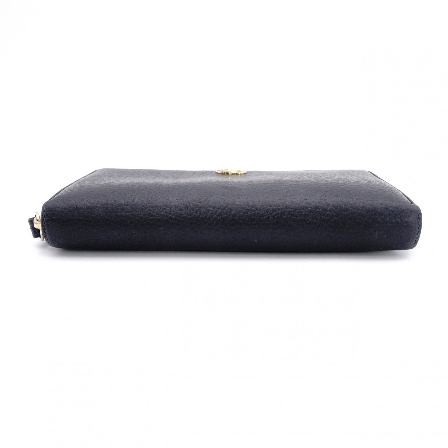 GUCCI Round Zipper GG Marmont Long Wallet, Leather, Black with Gold Hardware