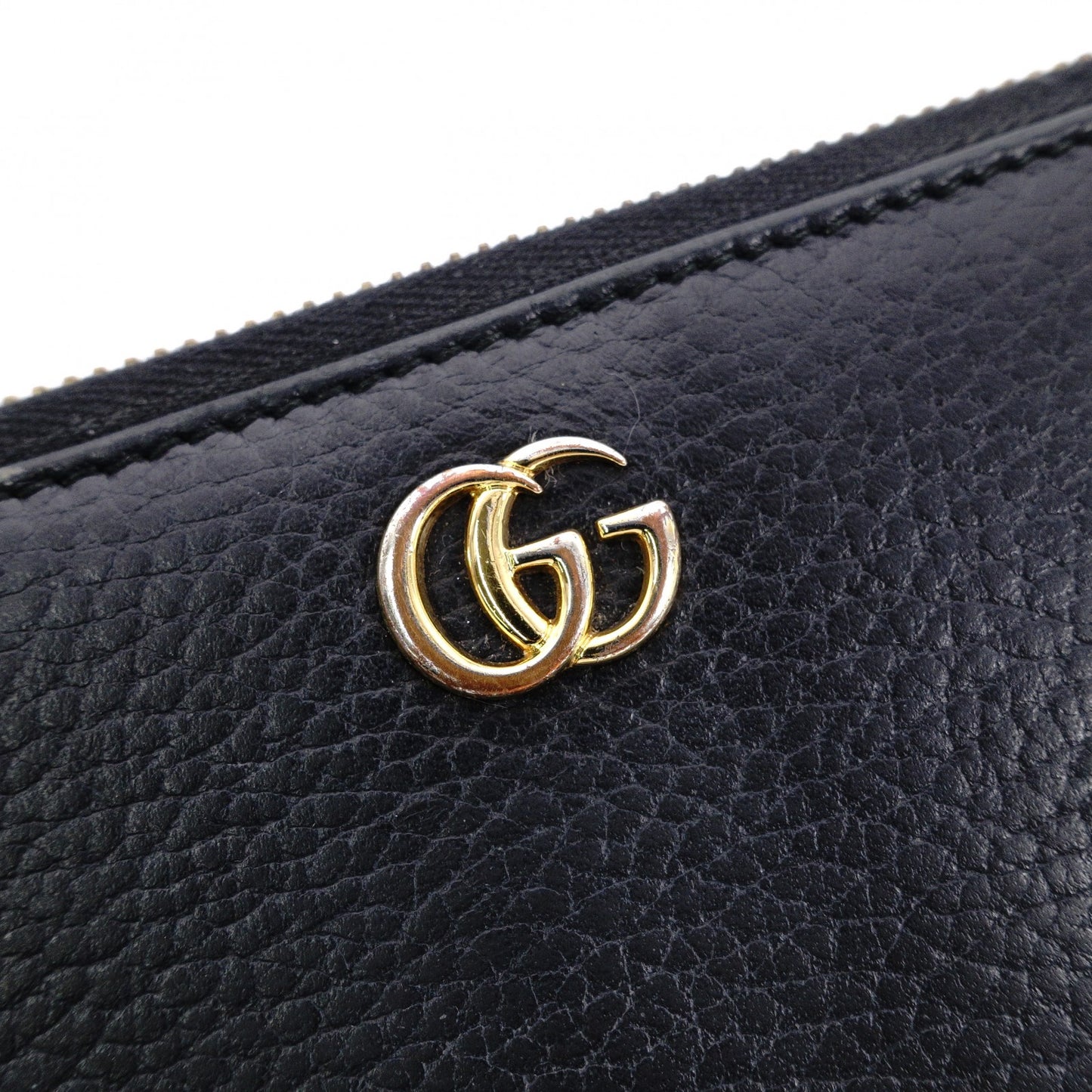 GUCCI Round Zipper GG Marmont Long Wallet, Leather, Black with Gold Hardware