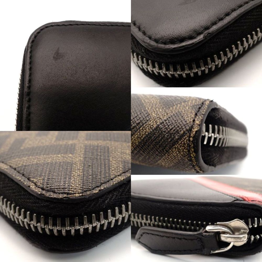 FENDI Long Wallet Zucca Round Zipper Brown × Black PVC Leather Wallet 7-9-329