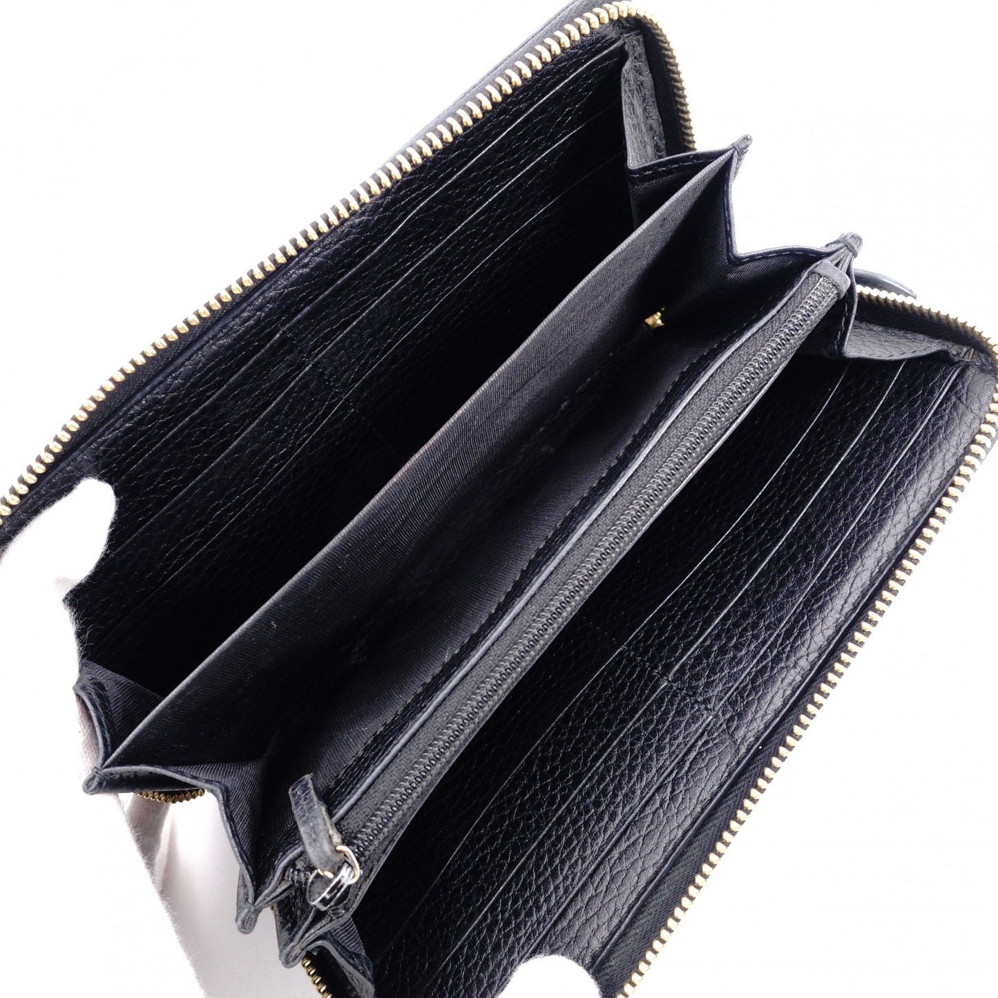 GUCCI Round Zipper GG Marmont Long Wallet, Leather, Black with Gold Hardware
