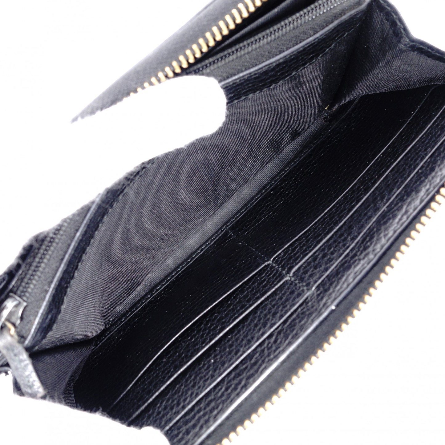 GUCCI Round Zipper GG Marmont Long Wallet, Leather, Black with Gold Hardware