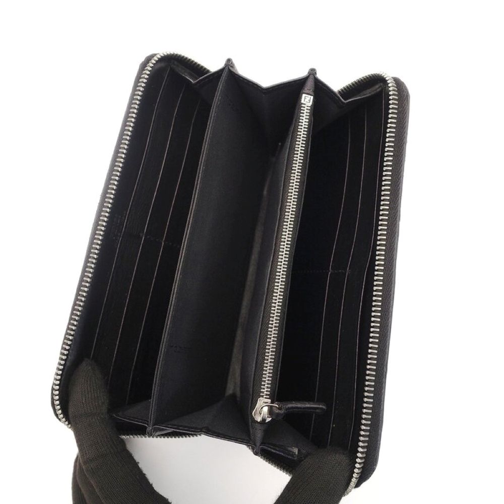 FENDI Long Wallet Zucca Round Zipper Brown × Black PVC Leather Wallet 7-9-329