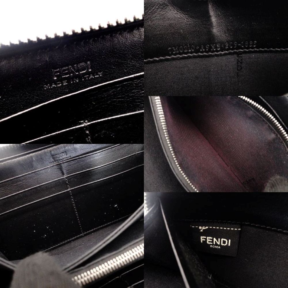 FENDI Long Wallet Zucca Round Zipper Brown × Black PVC Leather Wallet 7-9-329