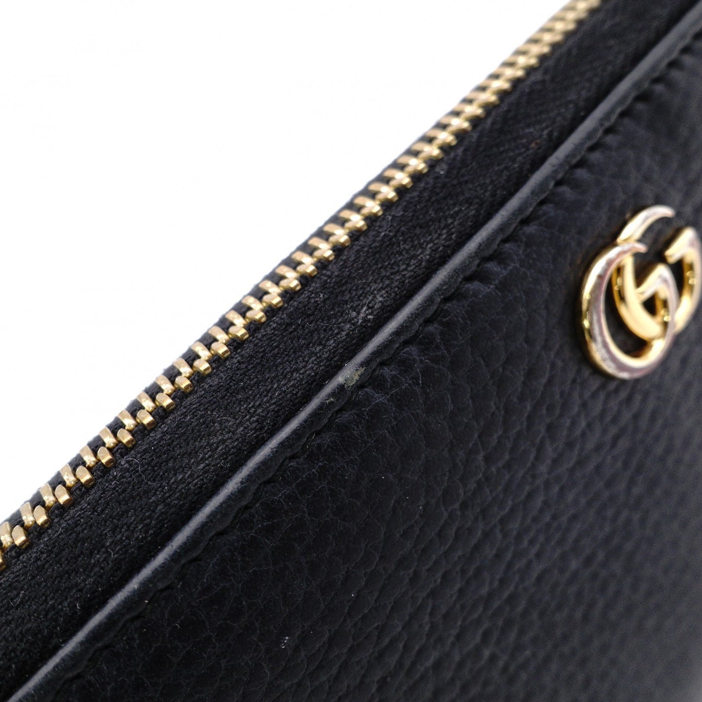 GUCCI Round Zipper GG Marmont Long Wallet, Leather, Black with Gold Hardware