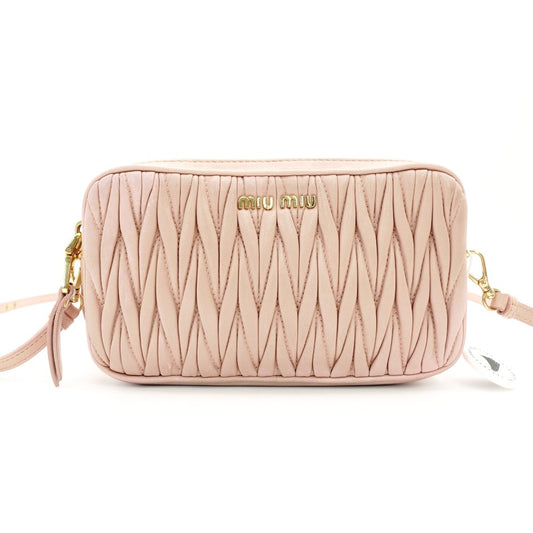 MIU MIU Matelassé Shoulder Bag Pink Leather Crossbody Gold Hardware 7-12-677