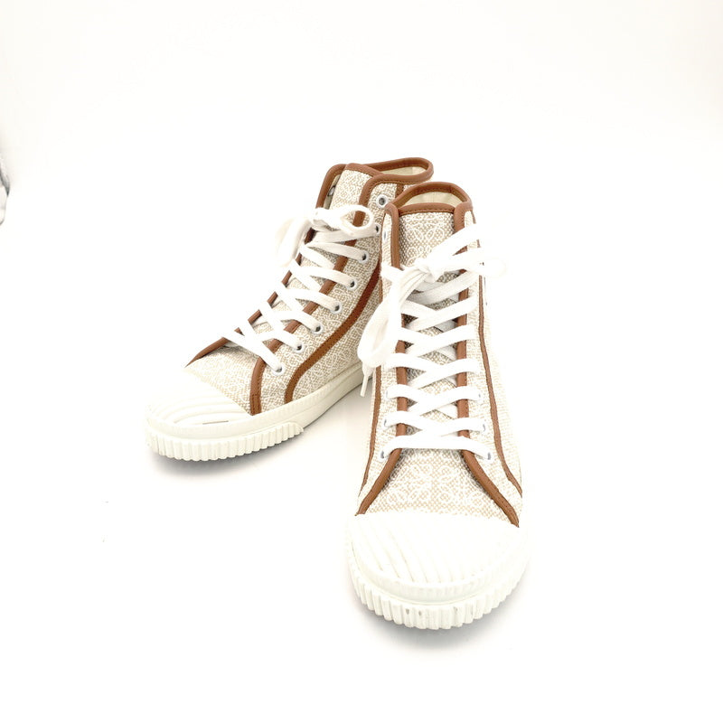 LOEWE High-Top Sneakers Anagram Size 39 Beige × Brown Canvas Leather Approx. 9.8" 7-9-490
