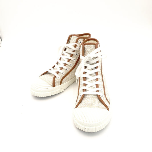 LOEWE High-Top Sneakers Anagram Size 39 Beige × Brown Canvas Leather Approx. 9.8" 7-9-490