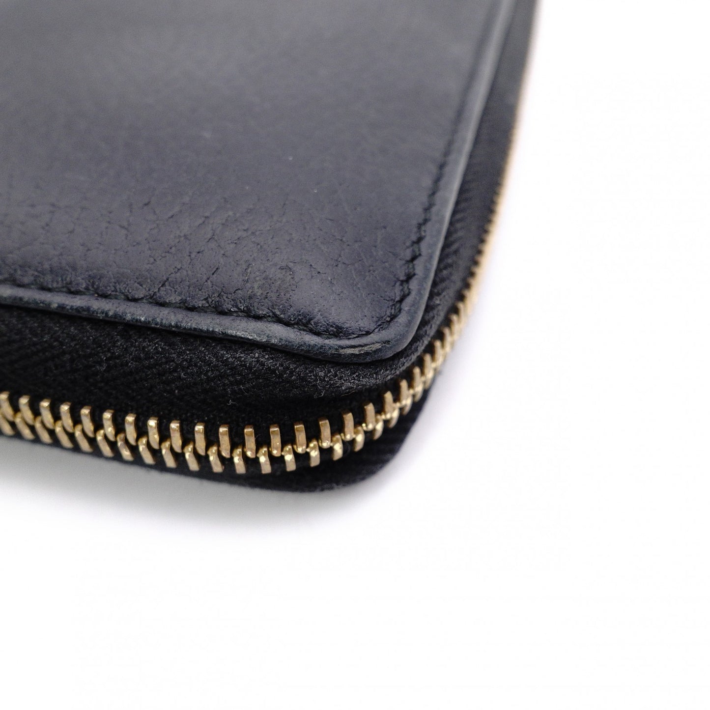 GUCCI Round Zipper GG Marmont Long Wallet, Leather, Black with Gold Hardware