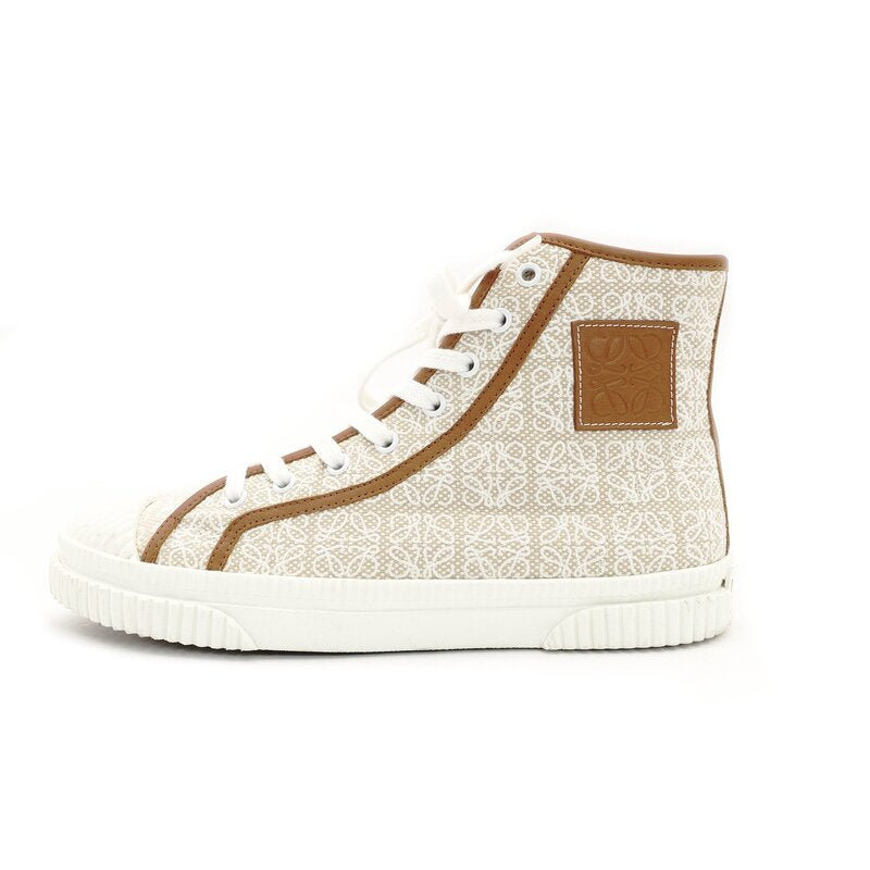 LOEWE High-Top Sneakers Anagram Size 39 Beige × Brown Canvas Leather Approx. 9.8" 7-9-490