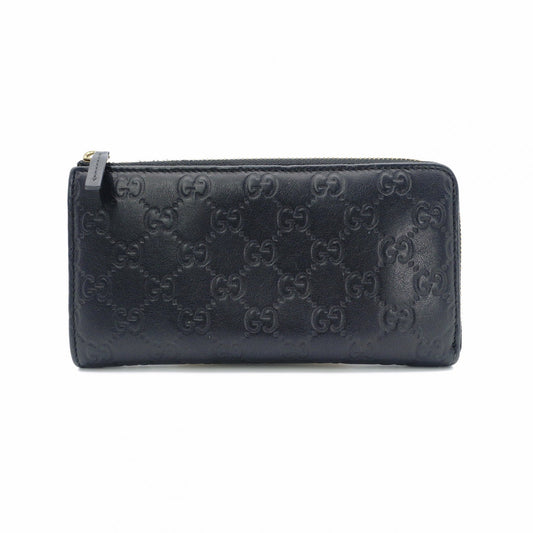 GUCCI Zipper Striped Long Wallet, Leather, Black, L-shaped Zipper