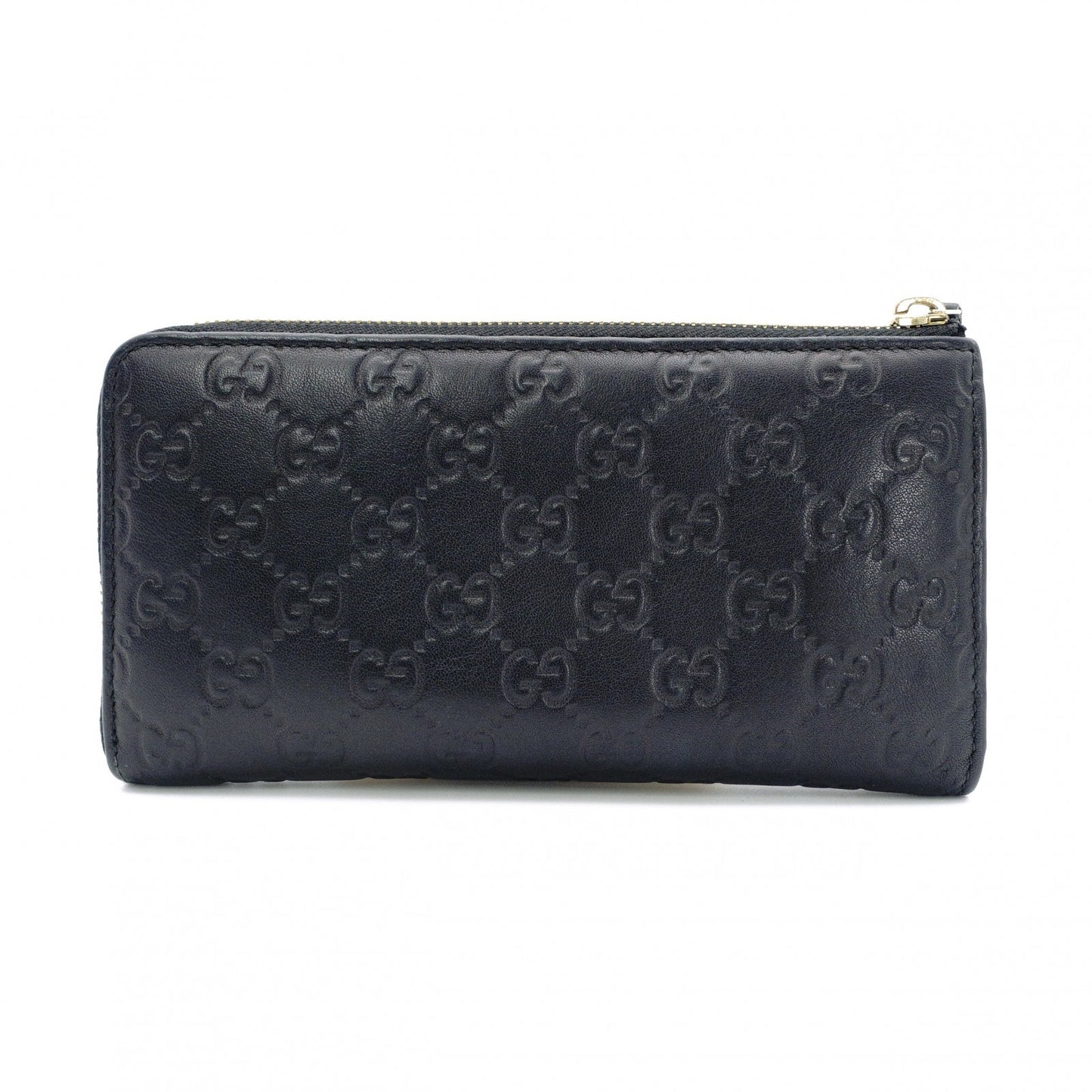 GUCCI Zipper Striped Long Wallet, Leather, Black, L-shaped Zipper