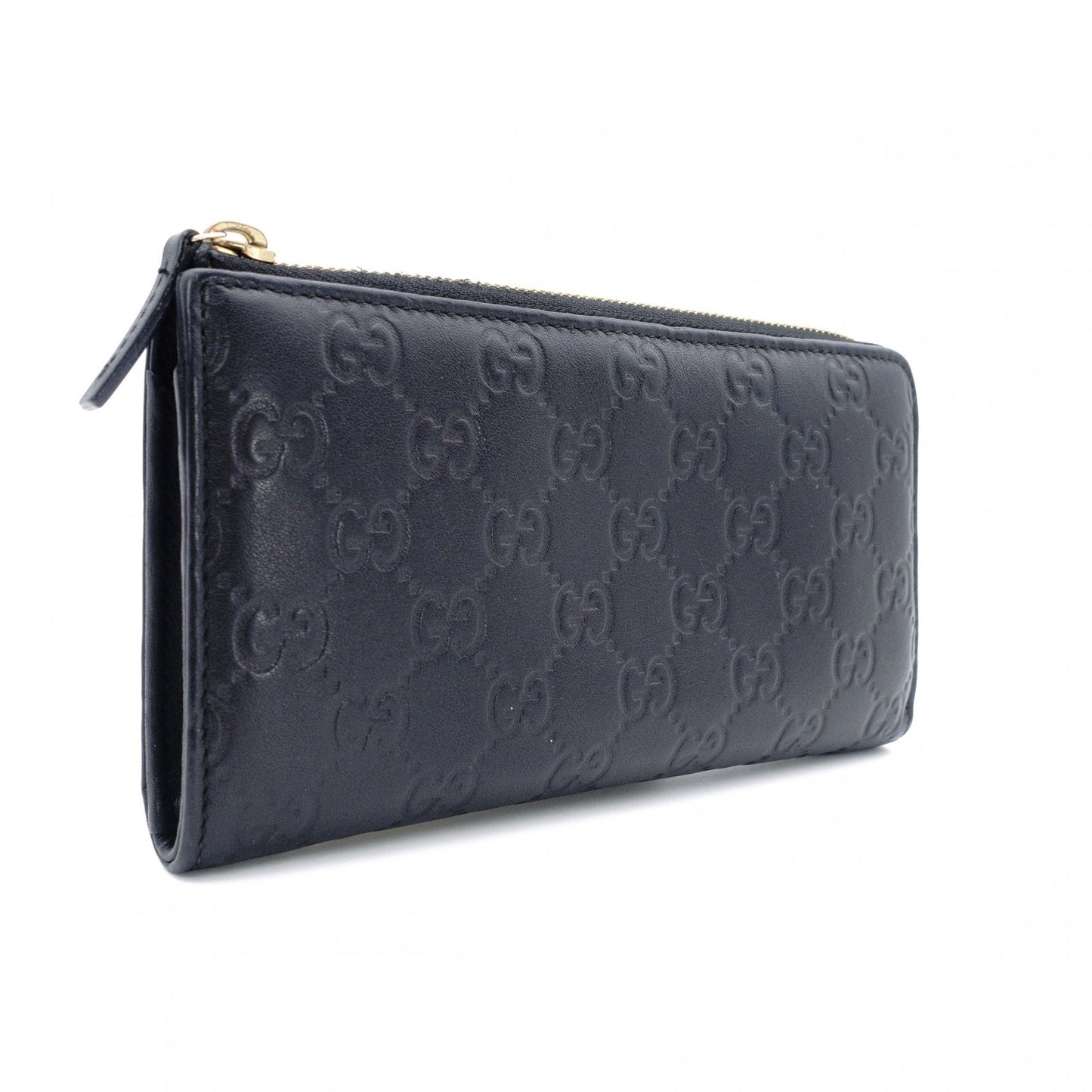 GUCCI Zipper Striped Long Wallet, Leather, Black, L-shaped Zipper