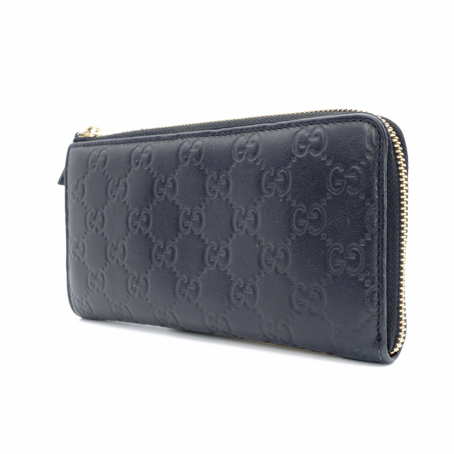GUCCI Zipper Striped Long Wallet, Leather, Black, L-shaped Zipper