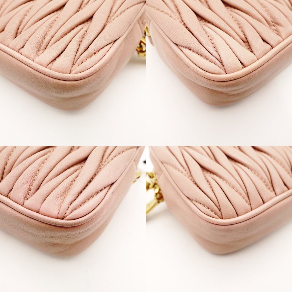 MIU MIU Matelassé Shoulder Bag Pink Leather Crossbody Gold Hardware 7-12-677