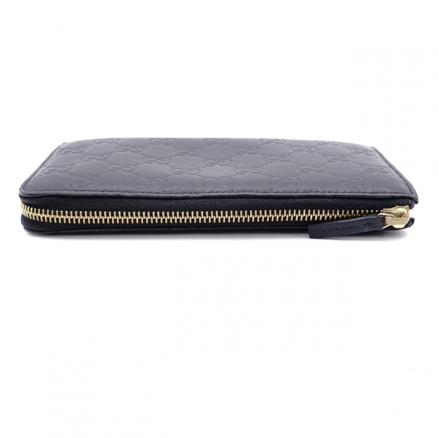 GUCCI Zipper Striped Long Wallet, Leather, Black, L-shaped Zipper