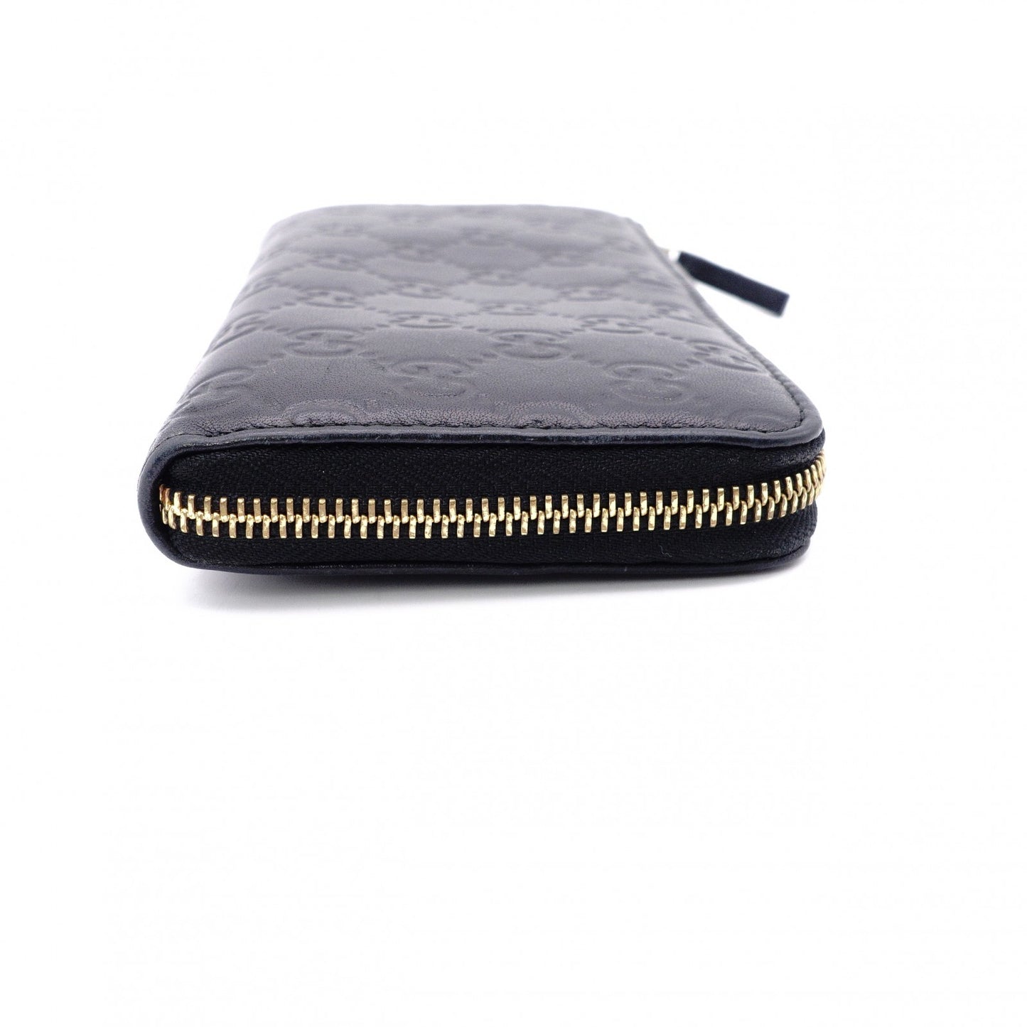 GUCCI Zipper Striped Long Wallet, Leather, Black, L-shaped Zipper