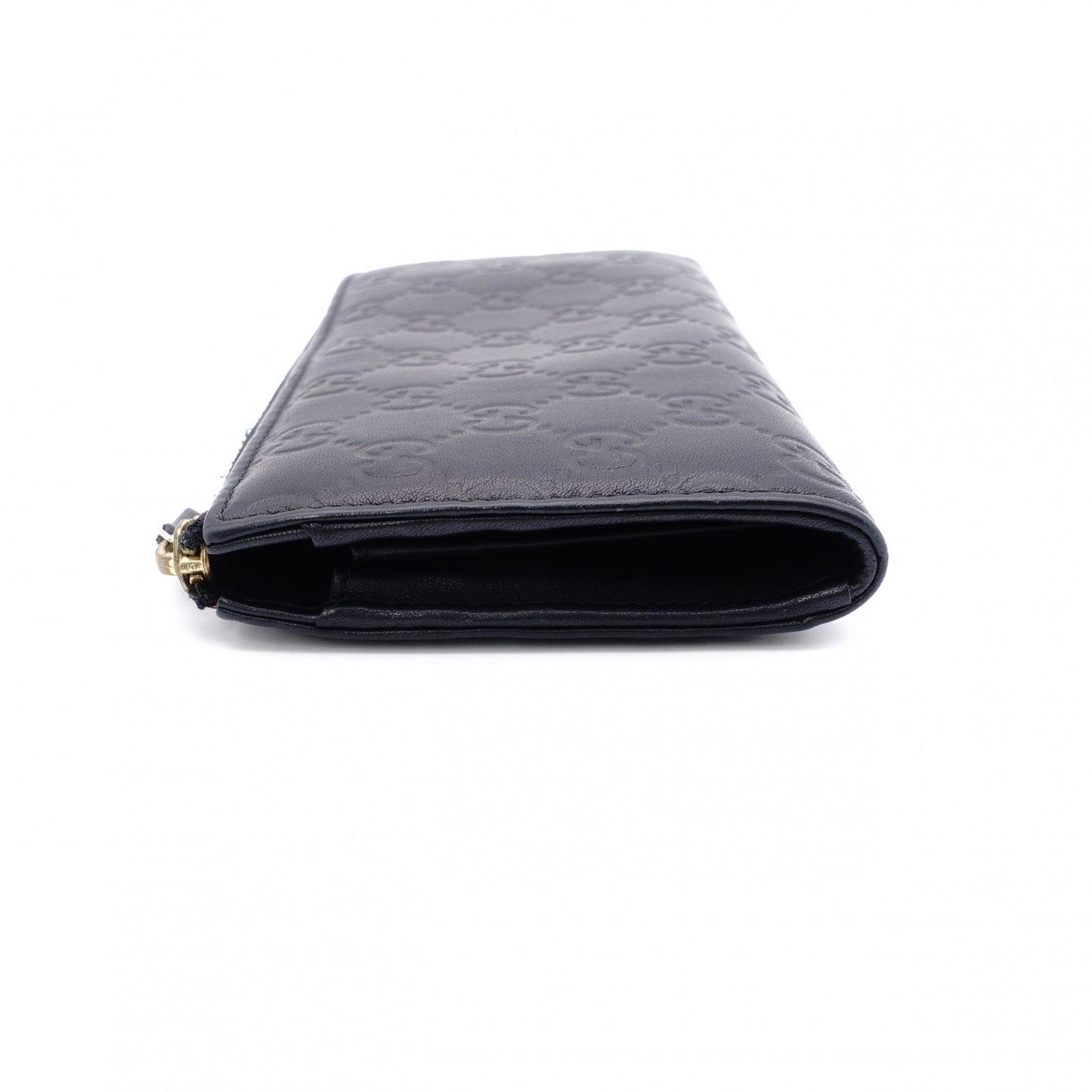GUCCI Zipper Striped Long Wallet, Leather, Black, L-shaped Zipper