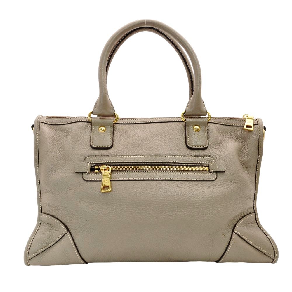 PRADA Galleria Handbag Greige Leather 2-Way Tote Women's Gold Hardware R801287