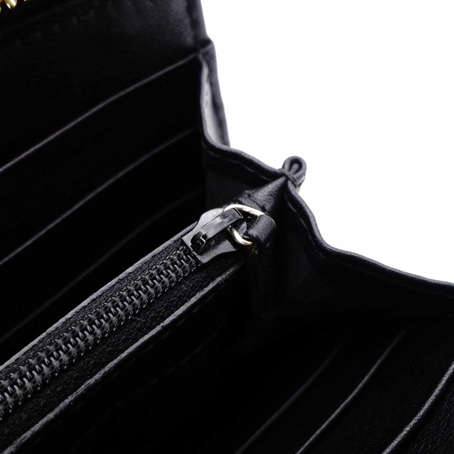GUCCI Zipper Striped Long Wallet, Leather, Black, L-shaped Zipper