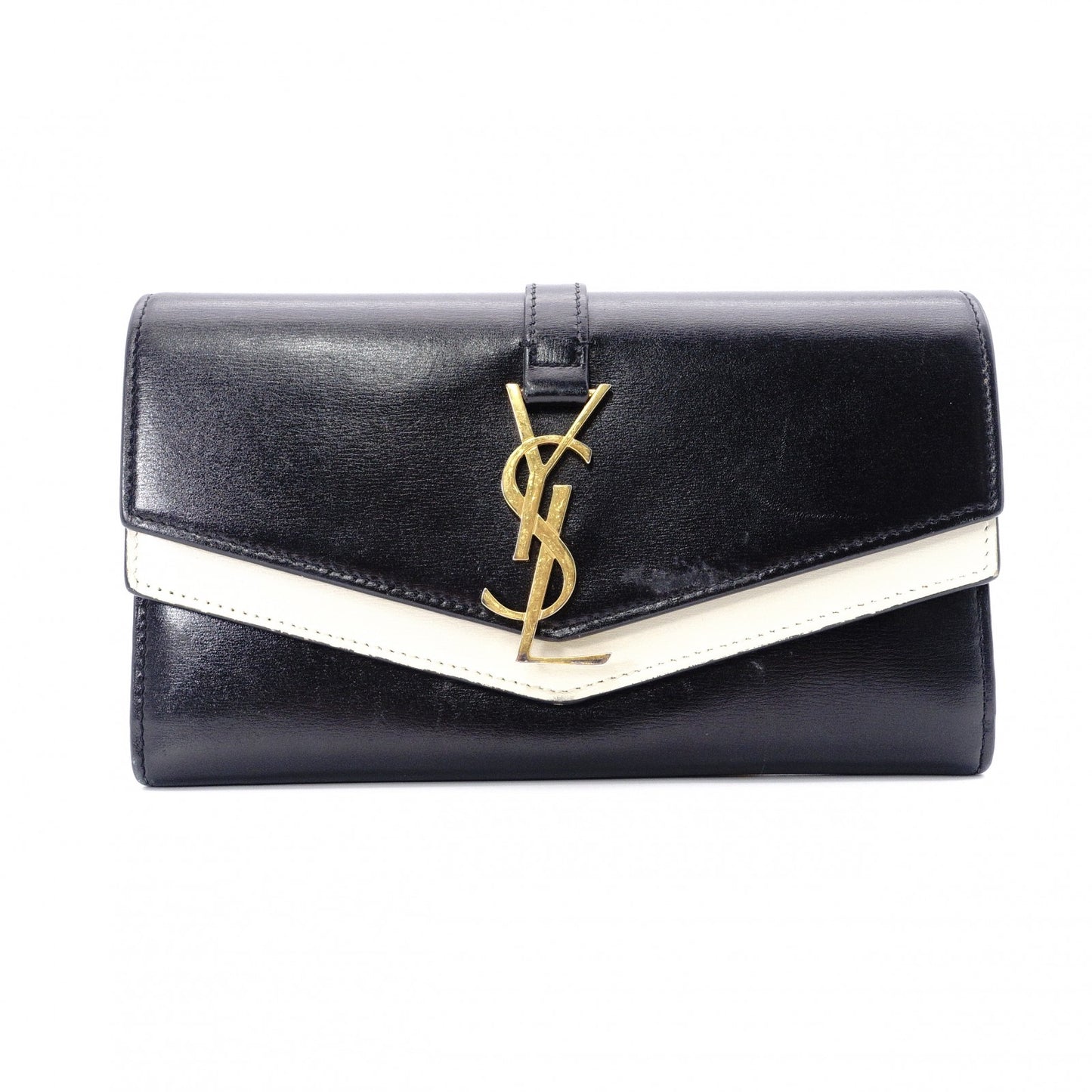 YVES SAINT LAURENT Bicolor Surpis Long Wallet, Leather, Black