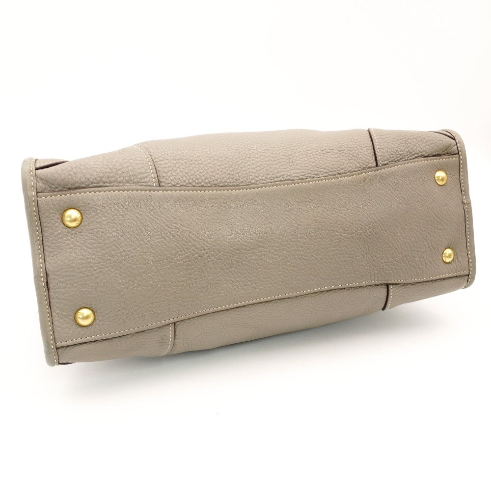 PRADA Galleria Handbag Greige Leather 2-Way Tote Women's Gold Hardware R801287