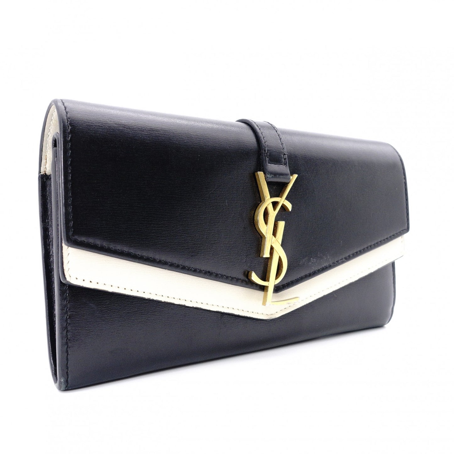 YVES SAINT LAURENT Bicolor Surpis Long Wallet, Leather, Black