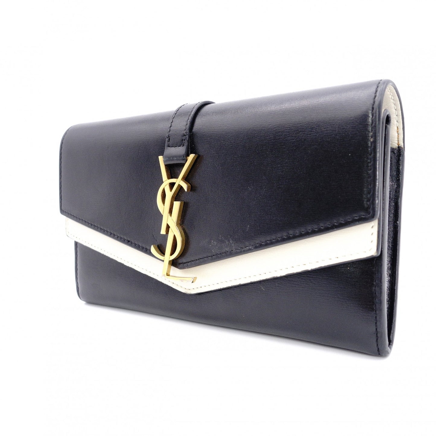 YVES SAINT LAURENT Bicolor Surpis Long Wallet, Leather, Black