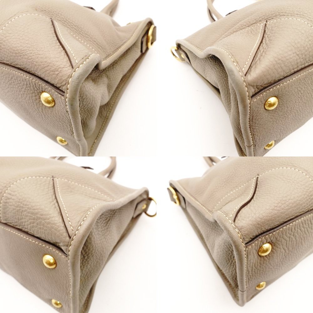 PRADA Galleria Handbag Greige Leather 2-Way Tote Women's Gold Hardware R801287