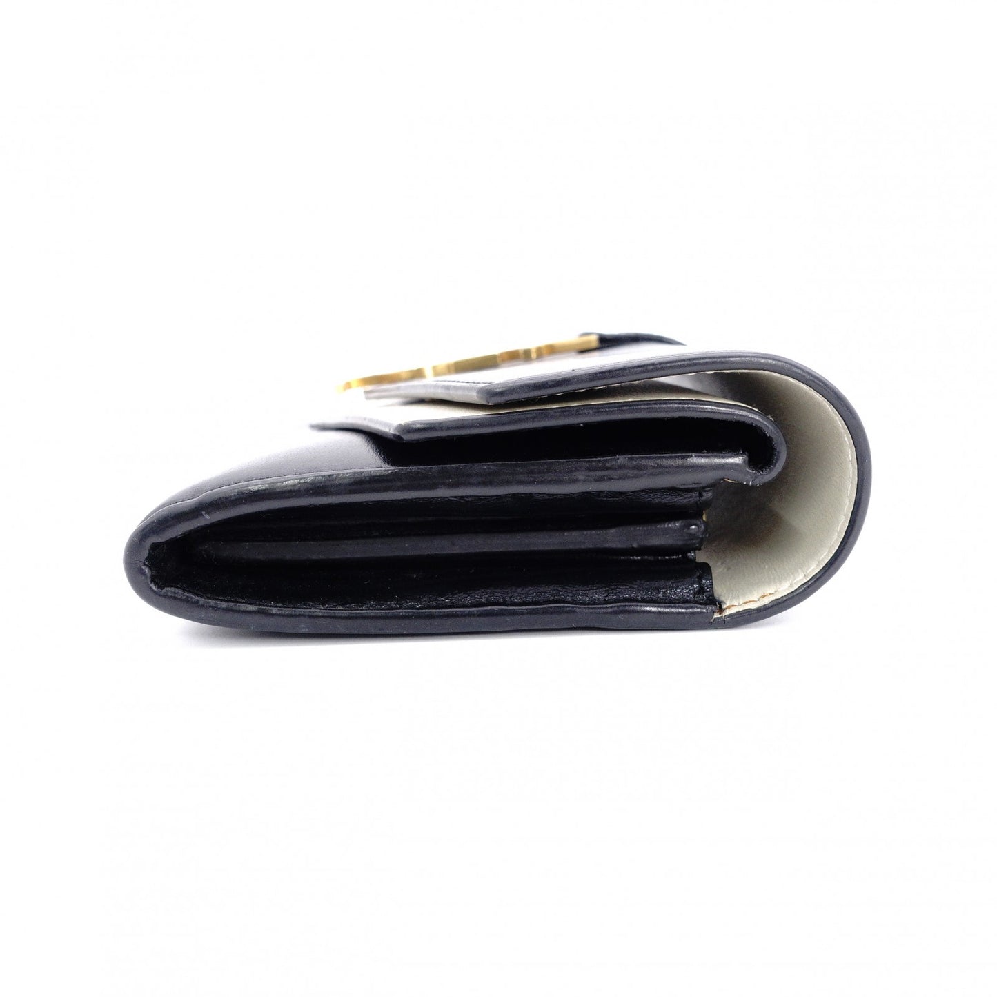 YVES SAINT LAURENT Bicolor Surpis Long Wallet, Leather, Black