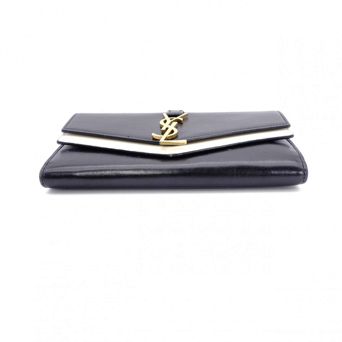 YVES SAINT LAURENT Bicolor Surpis Long Wallet, Leather, Black