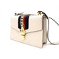 GUCCI Sylvie Shoulder Bag, Leather, White, Single Strap, Gold Hardware, Crossbody