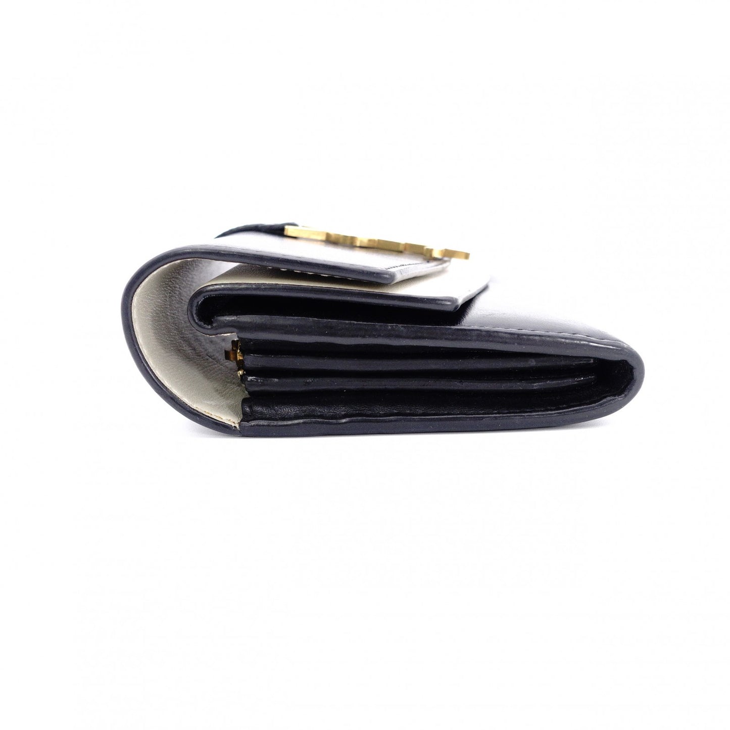 YVES SAINT LAURENT Bicolor Surpis Long Wallet, Leather, Black