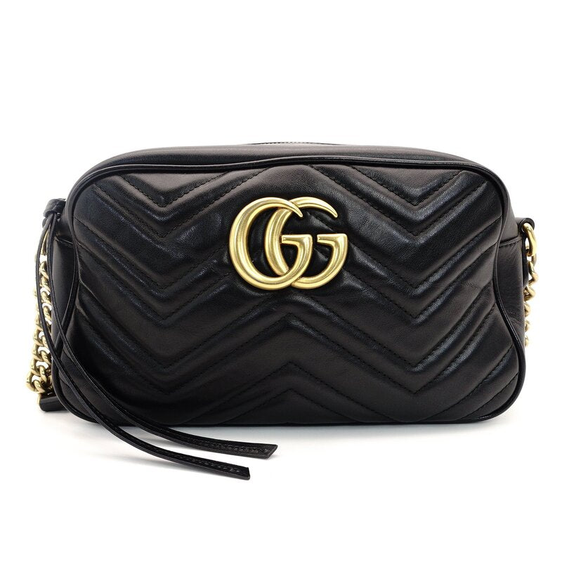 GUCCI GG Marmont Chain Shoulder Bag Black Leather Gold Hardware Crossbody 7-9-451
