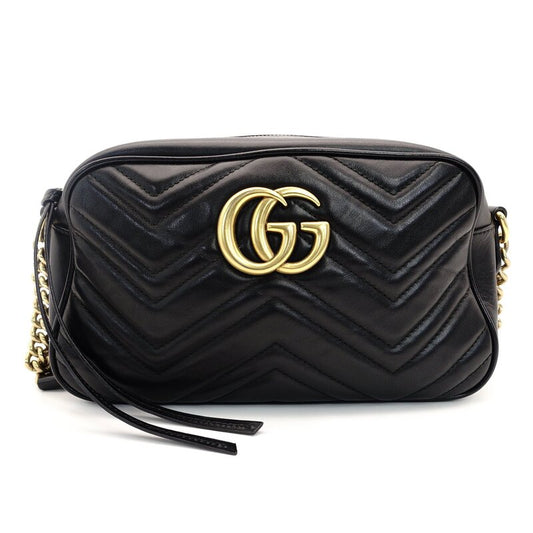 GUCCI GG Marmont Chain Shoulder Bag Black Leather Gold Hardware Crossbody 7-9-451