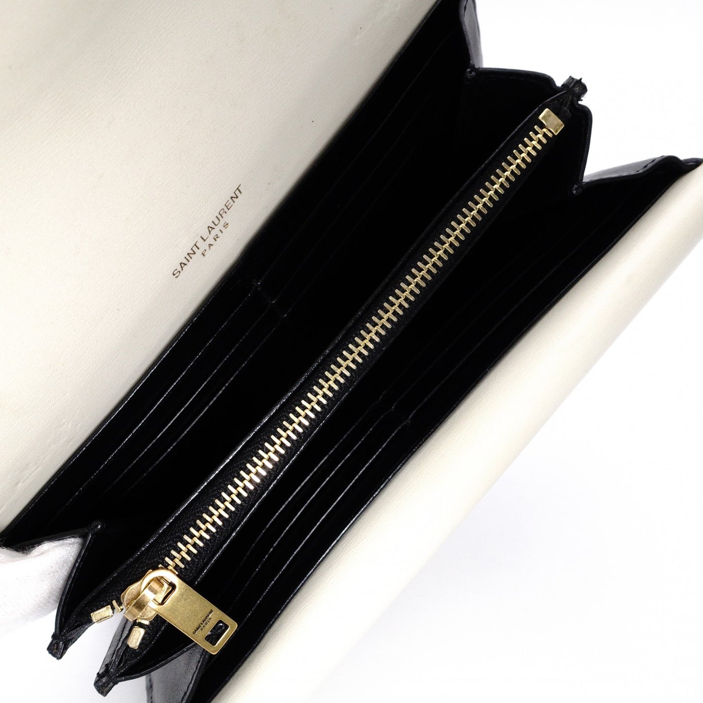 YVES SAINT LAURENT Bicolor Surpis Long Wallet, Leather, Black