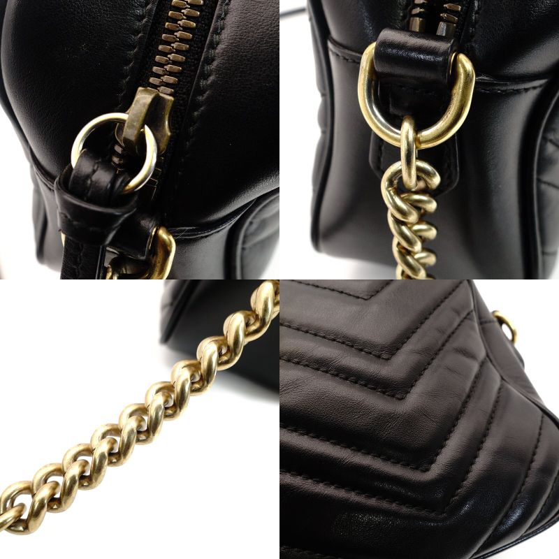 GUCCI GG Marmont Chain Shoulder Bag Black Leather Gold Hardware Crossbody 7-9-451