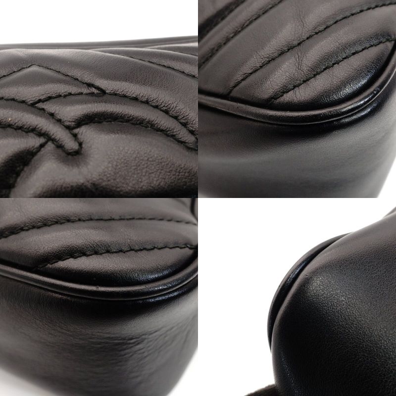GUCCI GG Marmont Chain Shoulder Bag Black Leather Gold Hardware Crossbody 7-9-451