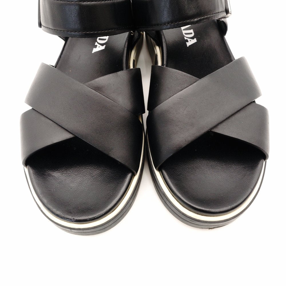 PRADA Sports Black Cross Strap Sandal Size 37 Black Leather Black Women's R801458