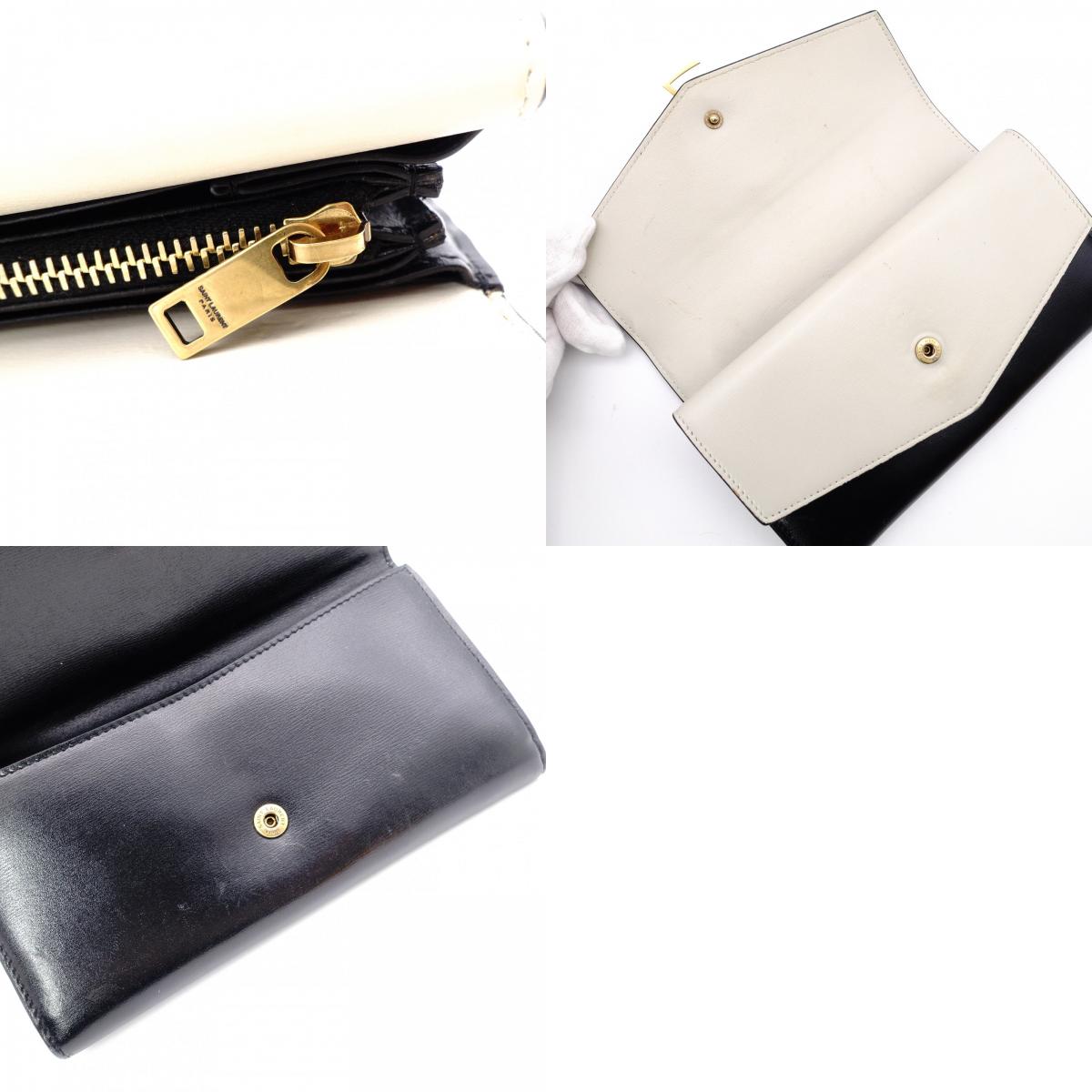 YVES SAINT LAURENT Bicolor Surpis Long Wallet, Leather, Black