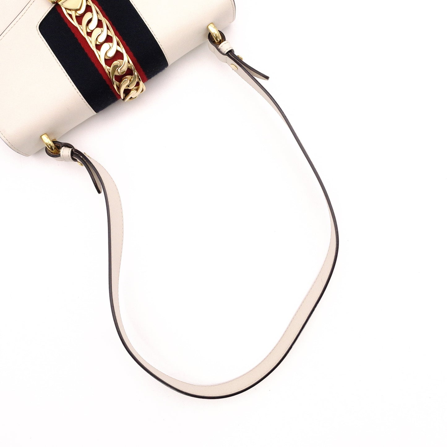 GUCCI Sylvie Shoulder Bag, Leather, White, Single Strap, Gold Hardware, Crossbody