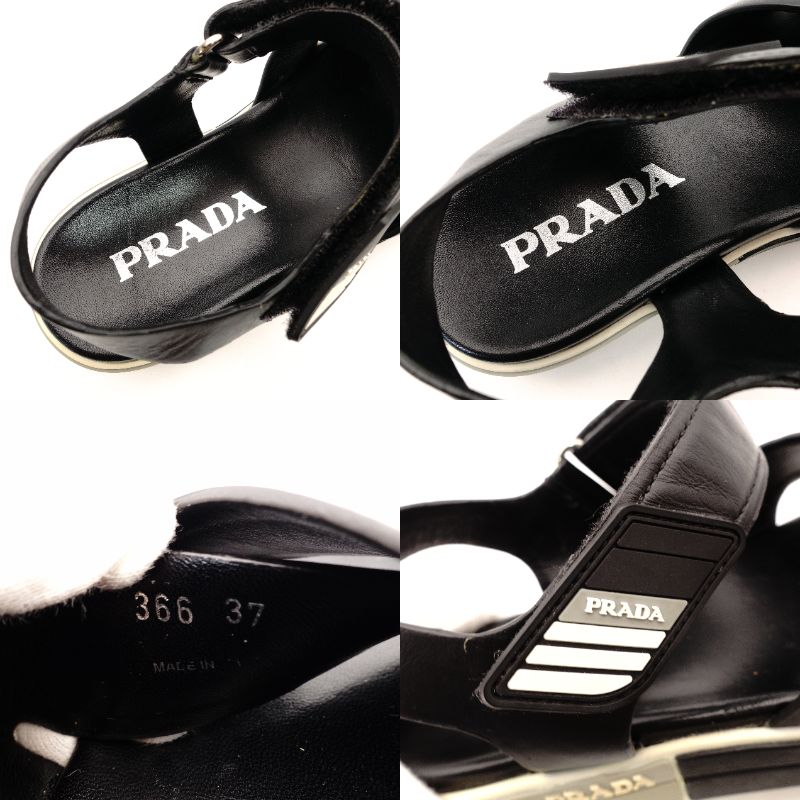 PRADA Sports Black Cross Strap Sandal Size 37 Black Leather Black Women's R801458