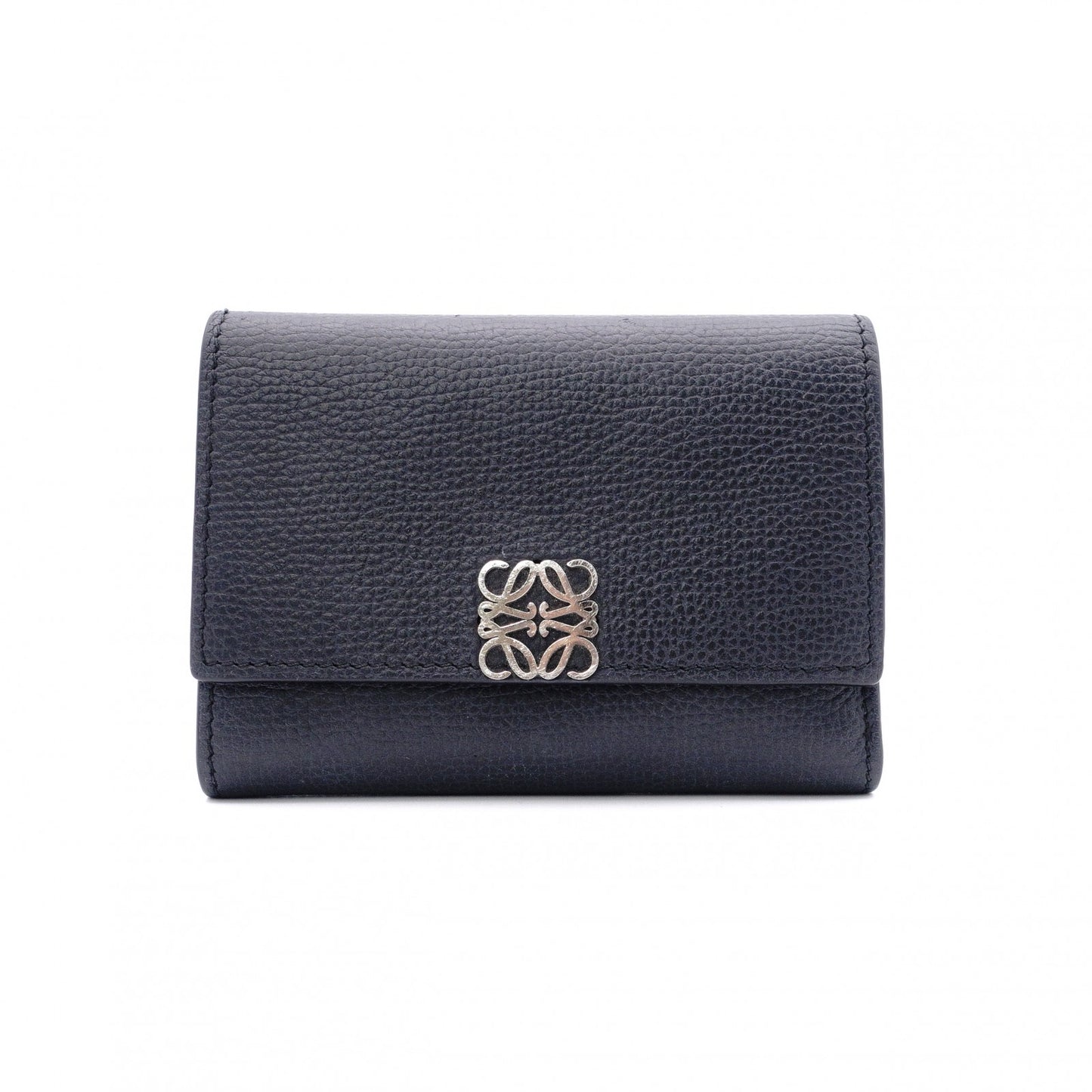 LOEWE Vertical Wallet Anagram Tri-fold Wallet Leather Black with Silver Hardware