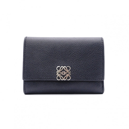 LOEWE Vertical Wallet Anagram Tri-fold Wallet Leather Black with Silver Hardware