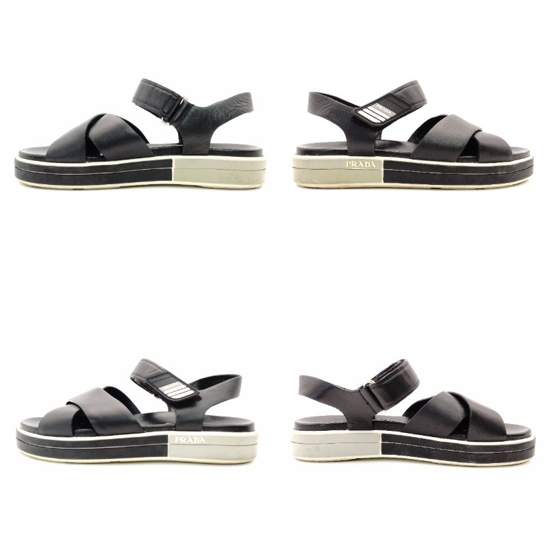PRADA Sports Black Cross Strap Sandal Size 37 Black Leather Black Women's R801458