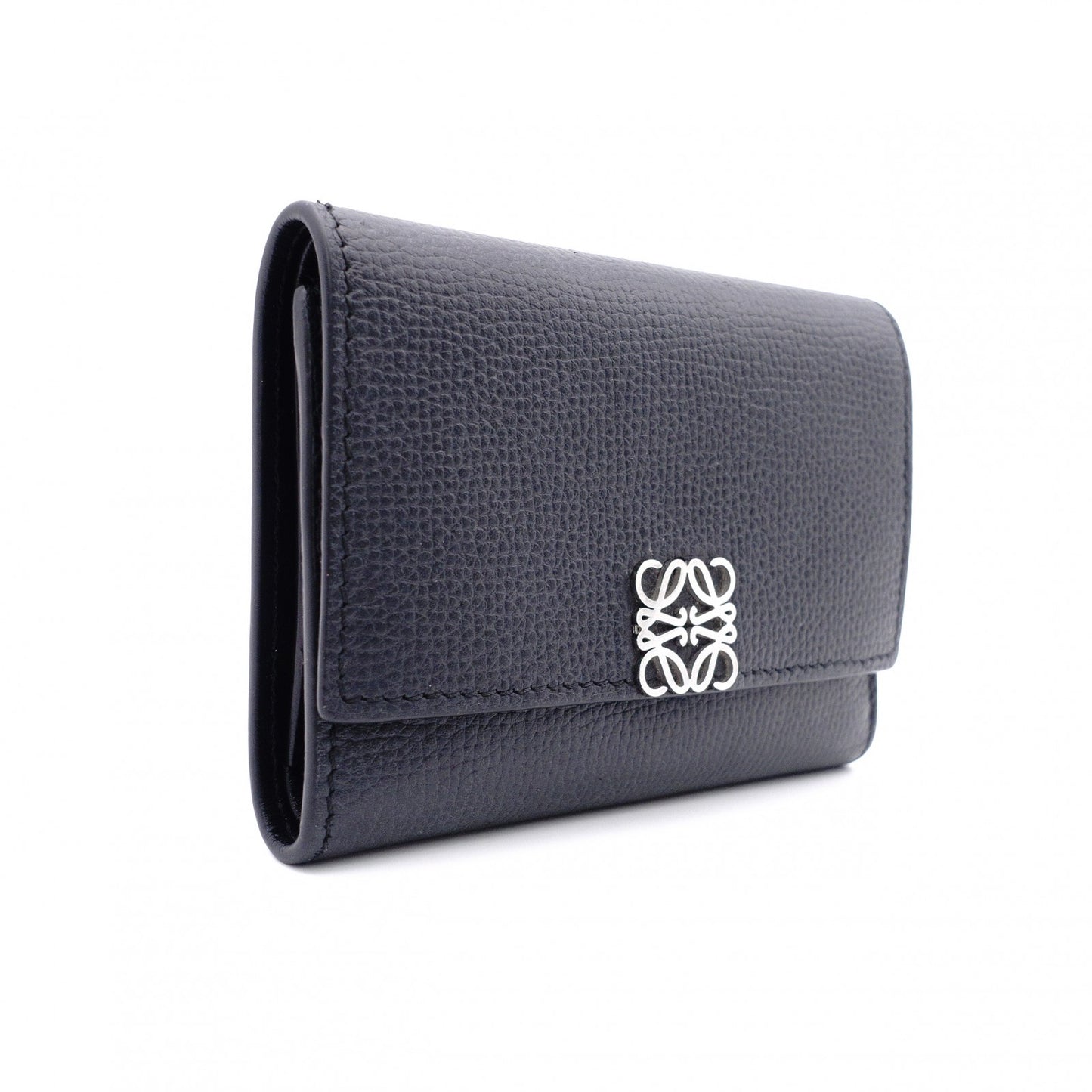 LOEWE Vertical Wallet Anagram Tri-fold Wallet Leather Black with Silver Hardware
