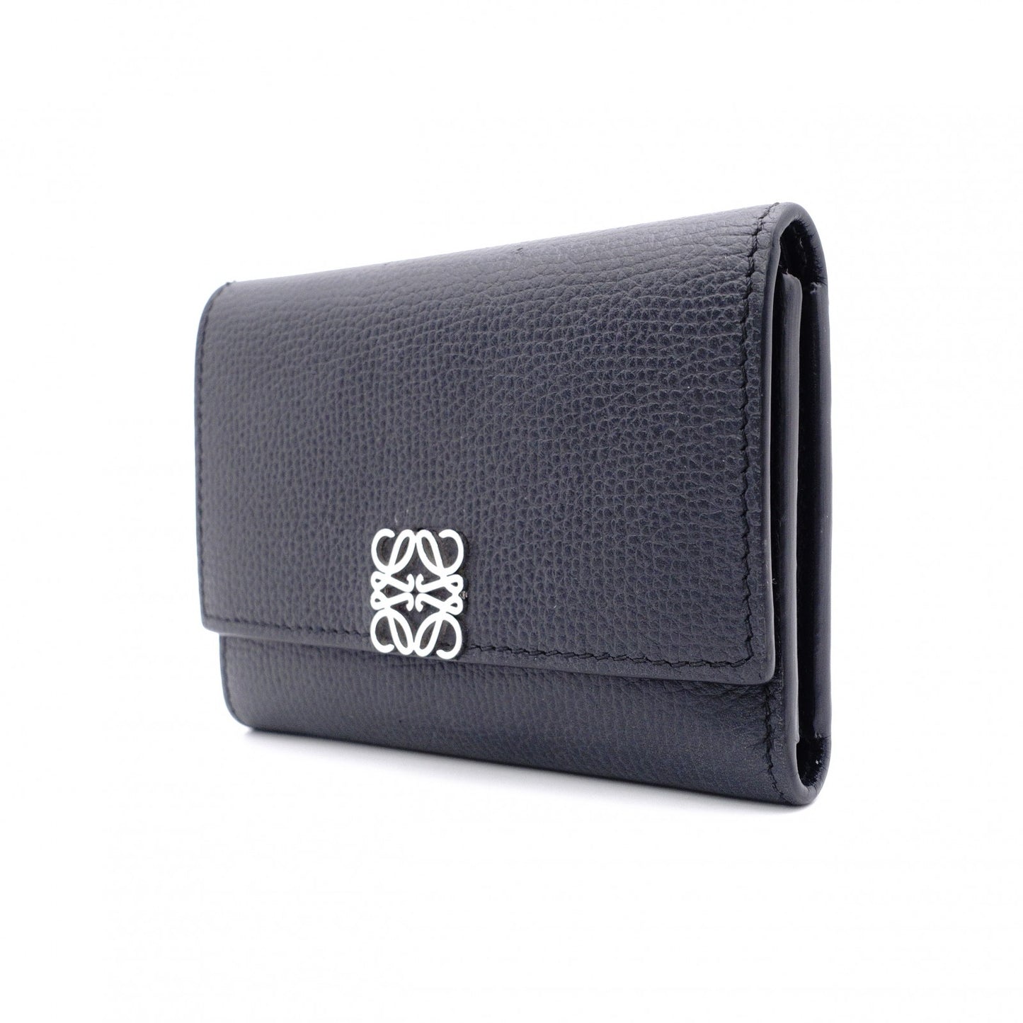 LOEWE Vertical Wallet Anagram Tri-fold Wallet Leather Black with Silver Hardware