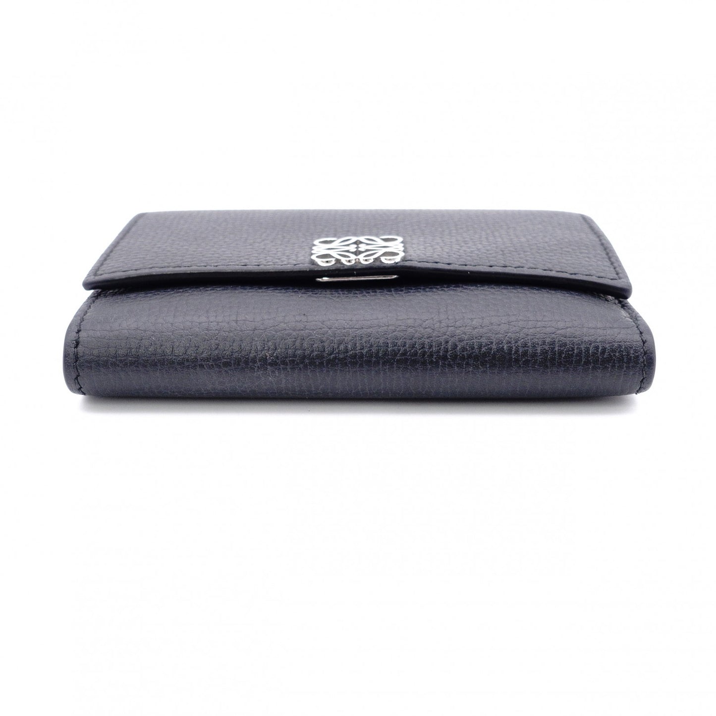 LOEWE Vertical Wallet Anagram Tri-fold Wallet Leather Black with Silver Hardware